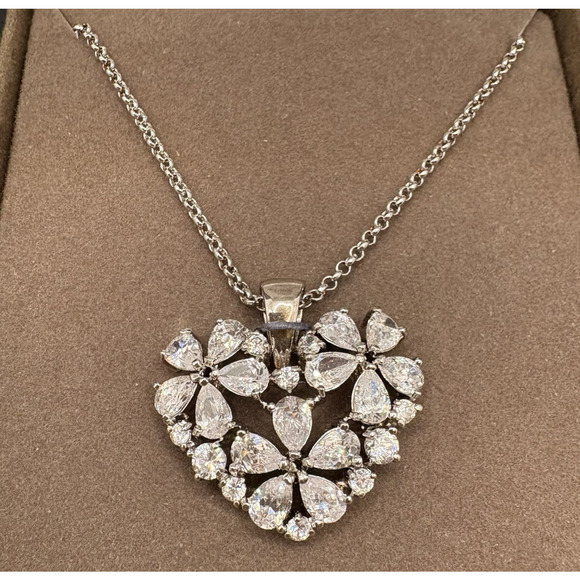 Vintage Nolan Miller Glamour Collection True Love Heart Floral Crystal Necklace - Picture 3 of 7
